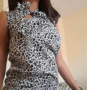 Leopard Print Sleeveless Top With Ribbon MAX Brand Custom New Latest Trendy Trending Fashionable Korean Style Japanese Brand Summer Winter Spring Monsoon Party Casual Work Job Wear For Women And Girls