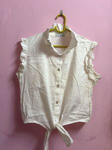 White Ruffle Detail Top