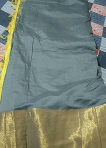 Uppada Yellow And Grey Hand Loom Saree