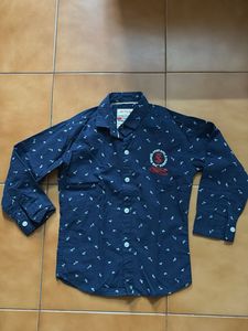 Boy's Casual Printed Shirt - navy blue