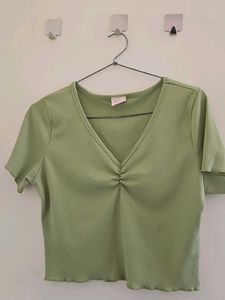 Cute Green V-Neck Crop Top