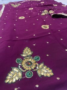 Royal Purple Embroidered Georgette Saree with Gold