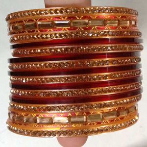 Red &amp; Gold Crystal Bangles (Set)