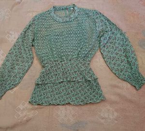 Green Floral Ruffle Beutiful Top