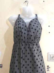 Grey Polka Dot Maxi Dress