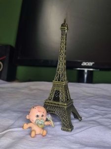 Eiffel Tower Statue &amp; Vintage Doll