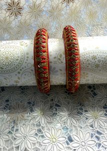 RED & GOLD BEADED BANGLES