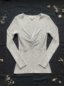 Gray Twist Front Long Sleeve sweater