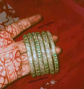 Emerald & Crystal Bangles (Set of 6)