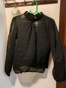 Black Sheer Polka Dot Blouse