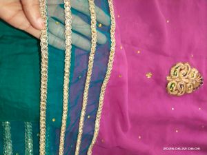 Pink &amp; Teal Embroidered Saree