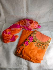 Cotton Material With Embroidery N Stone Work Mater