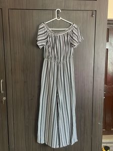 Off Shoulder Black And White Jumpsuit
