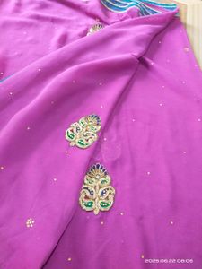 Pink &amp; Teal Embroidered Saree