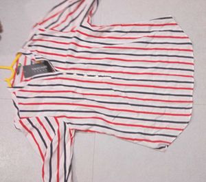 White Stripted Tunic Shirt Style Top