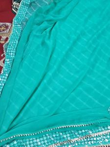 Teal Striped Elephant Print Sa Lariya Saree With r