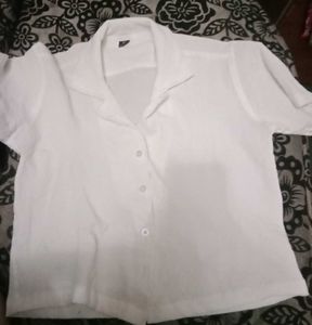 White Cropped Button-Up Top