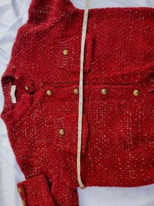 Luxury Red Tweed Korean Jacket