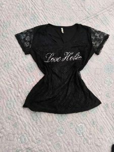 Y2k Black Lace &#39;Love Holic&#39; Top