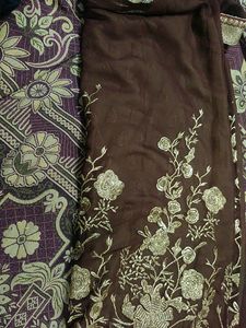 Used Saree Heavy Golden Zari Work And Stone Half W