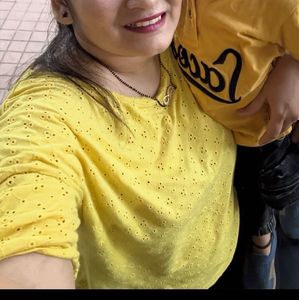 Yellow Eyelet Top