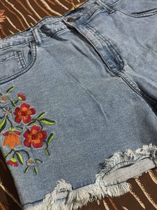Denim Floral Shorts