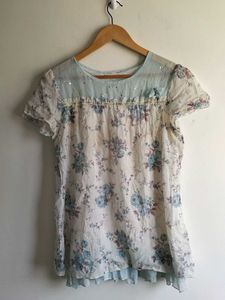 Aqua Sleeveless And Multi Color Top