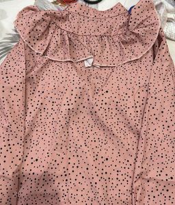 Cute Pink Polka Dot Frill Top