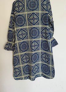 Women’s Indigo &amp; White Block Print Straight Kurta