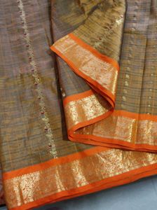 Elegant Orange &amp; Grey Saree