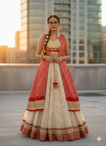 Elegant Red & Beige Lehenga Set