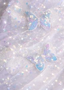 2 Meter White Butterfly Embroidered Net Fabric