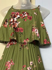 Sassafras Olive Floral Strappy Pleated Maxi Dress