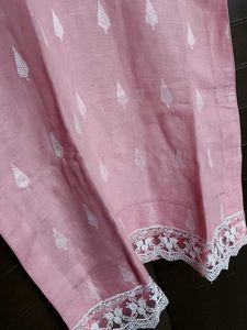 Pink Embroidered Cotton Lace Collar Kurta Pant