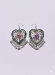 Heart Floral Dangle Earrings