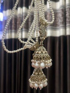 Pearl Jhumka Earring &amp; Hair Chain Set