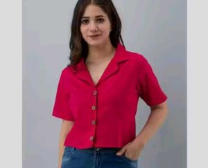 Red Button-Down Crop Top