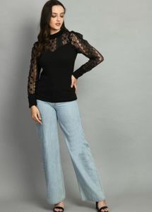 Lace Sleeve Mock Neck Top