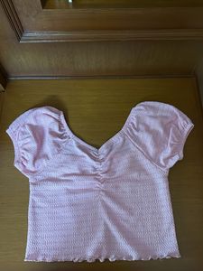 Pink Puff Sleeve Crop Top