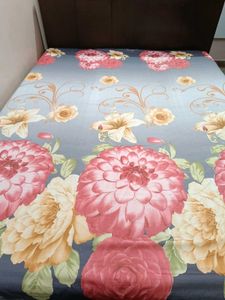 Grey Floral Double Bedsheet With 2 Pillow Covers