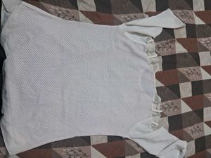 A White Coloured Top With Pink Color Dots