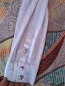 Greyish/ Light Blueish Satin Shirt For Slim Girls