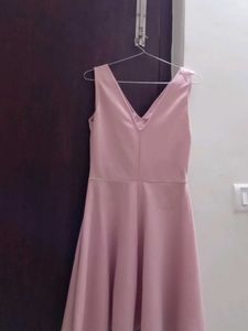 Pink Deep V Neck Mini (Knee Length) Dress