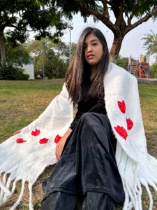 Cozy White Floral Scarf