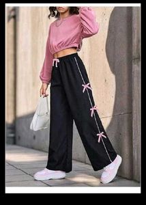 Black Lounge Pants with Pink Bows