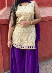Elegant Purple &amp; Gold Kurta Set