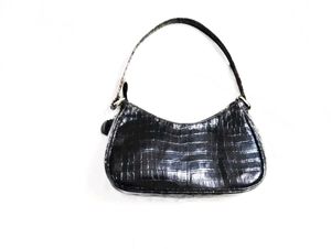 Black Croc Embossed Shoulder Bag