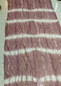 Purple and White Tie-Dye Dupatta with Gold Accents