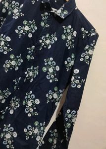 Navy Blue Flower Print Shirt For Men 36 Chest
