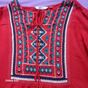 Red Embroidered Tunic Top